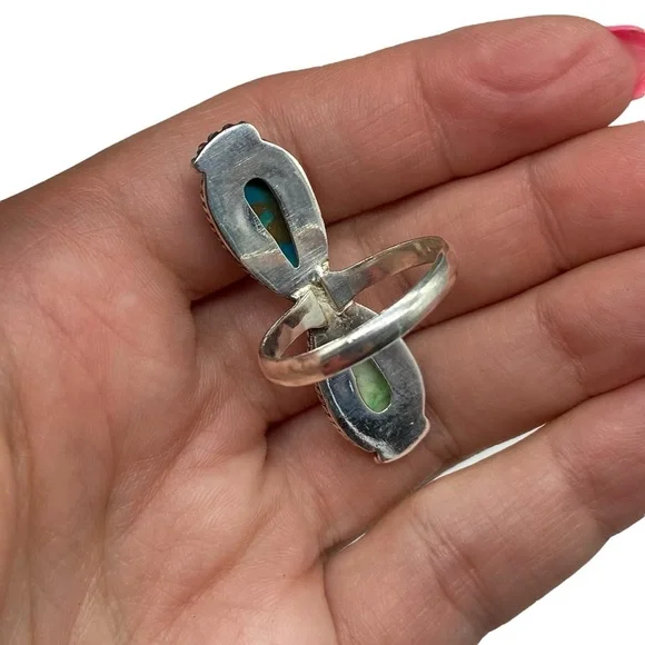 Peacock Dahlia Kingman Turquoise Ring Size 10.5 Solid 925 Sterling Silver Green - Picture 7 of 9
